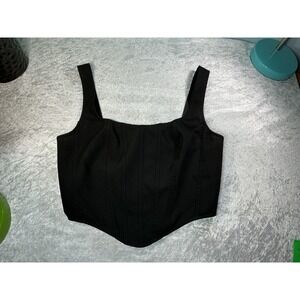 Sincerely Jules Black Ribbed Corset Crop Top M Zip Back Bustier Tank